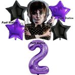 Parti Station Wednesday Balon Set 2 Yaş Wednesday Addams Mor Rakam Balon Konsept Doğum Günü Parti Balon Set