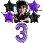 Parti Station Wednesday Balon Set 3 Yaş Wednesday Addams Mor Rakam Balon Konsept Doğum Günü Parti Balon Set