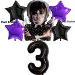 Parti Station Wednesday Balon Set 3 Yaş Wednesday Addams Siyah Mor Konsept Doğum Günü Parti Balon Set