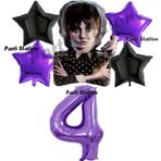 Parti Station Wednesday Balon Set 4 Yaş Wednesday Addams Mor Rakam Balon Konsept Doğum Günü Parti Balon Set