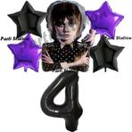 Parti Station Wednesday Balon Set 4 Yaş Wednesday Addams Siyah Mor Konsept Doğum Günü Parti Balon Set