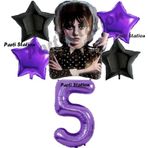Parti Station Wednesday Balon Set 5 Yaş Wednesday Addams Mor Rakam Balon Konsept Doğum Günü Parti Balon Set