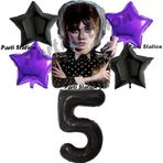 Parti Station Wednesday Balon Set 5 Yaş Wednesday Addams Siyah Mor Konsept Doğum Günü Parti Balon Set