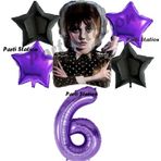 Parti Station Wednesday Balon Set 6 Yaş Wednesday Addams Mor Rakam Balon Konsept Doğum Günü Parti Balon Set