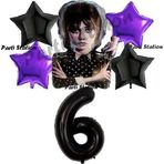 Parti Station Wednesday Balon Set 6 Yaş Wednesday Addams Siyah Mor Konsept Doğum Günü Parti Balon Set