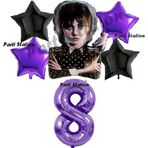 Parti Station Wednesday Balon Set 8 Yaş Wednesday Addams Mor Rakam Balon Konsept Doğum Günü Parti Balon Set