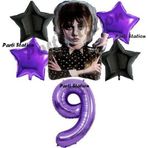 Parti Station Wednesday Balon Set 9 Yaş Wednesday Addams Mor Rakam Balon Konsept Doğum Günü Parti Balon Set
