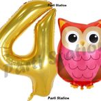 Parti Station Woodland Baykuş Konsept 1 Yaş Balon Set Sevimli Baykuş Owl Ve Gold Rakam Balon Doğum Günü Balon Set