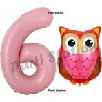 Parti Station Woodland Baykuş Konsept 6 Yaş Balon Set Sevimli Baykuş Owl Ve Pembe Rakam Balon Doğum Günü Balon Set