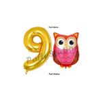 Parti Station Woodland Baykuş Konsept 9 Yaş Balon Set Sevimli Baykuş Owl ve Gold Rakam Balon Doğum Günü Balon Set