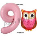 Parti Station Woodland Baykuş Konsept 9 Yaş Balon Set Sevimli Baykuş Owl Ve Pembe Rakam Balon Doğum Günü Balon Set