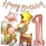 Parti Station Woodland Geyik 1 Yaş Folyo Rosegold Balon Set Geyik Ceylan Doğum Günü Parti Balon Set Geyik Konsept