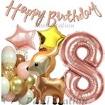Parti Station Woodland Geyik 8 Yaş Folyo Rosegold Balon Set Geyik Ceylan Doğum Günü Parti Balon Set Geyik Konsept