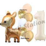 Parti Station Woodland Geyik Balon 1 Yaş Balon Set Sevimli Ceylan Balon Ve Krem Rakam Balon Doğum Günü Set