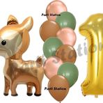 Parti Station Woodland Geyik Balon 1 Yaş Balon Set Sevimli Geyik Balon Ve Gold Rakam Balon Doğum Günü Set