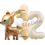 Parti Station Woodland Geyik Balon 2 Yaş Balon Set Sevimli Ceylan Balon Ve Krem Rakam Balon Doğum Günü Set