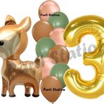 Parti Station Woodland Geyik Balon 3 Yaş Balon Set Sevimli Ceylan Balon Ve Gold Rakam Balon Doğum Günü Set