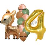 Parti Station Woodland Geyik Balon 4 Yaş Balon Set Sevimli Ceylan Balon Ve Gold Rakam Balon Doğum Günü Set