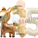 Parti Station Woodland Geyik Balon 5 Yaş Balon Set Sevimli Ceylan Balon Ve Krem Rakam Balon Doğum Günü Set