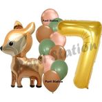 Parti Station Woodland Geyik Balon 7 Yaş Balon Set Sevimli Ceylan Balon ve Gold Rakam Balon Doğum Günü Set