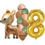 Parti Station Woodland Geyik Balon 8 Yaş Balon Set Sevimli Ceylan Balon Ve Gold Rakam Balon Doğum Günü Set