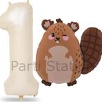 Parti Station Woodland Konsept Sevimli Sincap Ve Krem Rakam Balon 1 Yaş Set Sincap Konsept Doğum Günü Balon Set