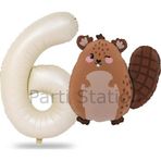 Parti Station Woodland Konsept Sevimli Sincap Ve Krem Rakam Balon 6 Yaş Set Sincap Konsept Doğum Günü Balon Set