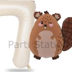 Parti Station Woodland Konsept Sevimli Sincap Ve Krem Rakam Balon 7 Yaş Set Sincap Konsept Doğum Günü Balon Set