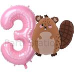 Parti Station Woodland Konsept Sevimli Sincap Ve Pembe Rakam Balon 3 Yaş Set Sincap Konsept Doğum Günü Balon Set