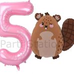 Parti Station Woodland Konsept Sevimli Sincap Ve Pembe Rakam Balon 5 Yaş Set Sincap Konsept Doğum Günü Balon Set