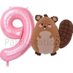 Parti Station Woodland Konsept Sevimli Sincap Ve Pembe Rakam Balon 9 Yaş Set Sincap Konsept Doğum Günü Balon Set