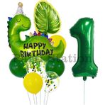 Parti Station Yeşil Dinozor Konsept 1 Yaş Balon Set Jurassic Dinozor Tema Doğum Günü Folyo Balon Set