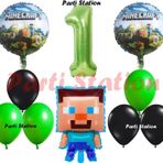 Parti Station Yeşil Rakam Balonlu Minecraft Konsept Doğum Günü 1 Yaş Balon Set Minecraft Yeşil Siyah Balon Set