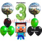 Parti Station Yeşil Rakam Balonlu Minecraft Konsept Doğum Günü 3 Yaş Balon Set Minecraft Yeşil Siyah Balon Set
