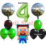 Parti Station Yeşil Rakam Balonlu Minecraft Konsept Doğum Günü 4 Yaş Balon Set Minecraft Yeşil Siyah Balon Set