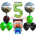 Parti Station Yeşil Rakam Balonlu Minecraft Konsept Doğum Günü 5 Yaş Balon Set Minecraft Yeşil Siyah Balon Set