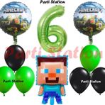 Parti Station Yeşil Rakam Balonlu Minecraft Konsept Doğum Günü 6 Yaş Balon Set Minecraft Yeşil Siyah Balon Set