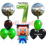 Parti Station Yeşil Rakam Balonlu Minecraft Konsept Doğum Günü 7 Yaş Balon Set Minecraft Yeşil Siyah Balon Set