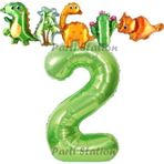 Parti Station Yeşil Renk Rakam Balonlu Dinozor 2 Yaş Doğum Günü Parti Yapışık Balon Set Dinozor Tema Parti Set