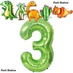 Parti Station Yeşil Renk Rakam Balonlu Dinozor 3 Yaş Doğum Günü Parti Yapışık Balon Set Dinozor Tema Parti Set