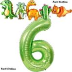 Parti Station Yeşil Renk Rakam Balonlu Dinozor 6 Yaş Doğum Günü Parti Yapışık Balon Set Dinozor Tema Parti Set