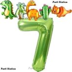 Parti Station Yeşil Renk Rakam Balonlu Dinozor 7 Yaş Doğum Günü Parti Yapışık Balon Set Dinozor Tema Parti Set