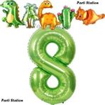 Parti Station Yeşil Renk Rakam Balonlu Dinozor 8 Yaş Doğum Günü Parti Yapışık Balon Set Dinozor Tema Parti Set