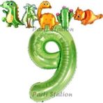 Parti Station Yeşil Renk Rakam Balonlu Dinozor 9 Yaş Doğum Günü Parti Yapışık Balon Set Dinozor Tema Parti Set
