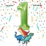 Parti Station Yeşil Renk Rakam Balonlu Küçük Boy Dinozor Balonlu 1 Yaş Dinozor Konsept Doğum Günü Parti Balon Set