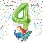 Parti Station Yeşil Renk Rakam Balonlu Küçük Boy Dinozor Balonlu 4 Yaş Dinozor Konsept Doğum Günü Parti Balon Set