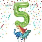 Parti Station Yeşil Renk Rakam Balonlu Küçük Boy Dinozor Balonlu 5 Yaş Dinozor Konsept Doğum Günü Parti Balon Set