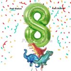Parti Station Yeşil Renk Rakam Balonlu Küçük Boy Dinozor Balonlu 8 Yaş Dinozor Konsept Doğum Günü Parti Balon Set
