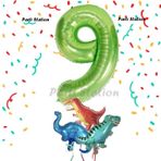 Parti Station Yeşil Renk Rakam Balonlu Küçük Boy Dinozor Balonlu 9 Yaş Dinozor Konsept Doğum Günü Parti Balon Set