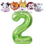 Parti Station Yeşil Renk Rakam Balonlu Safari 2 Yaş Doğum Günü Parti Balon Set Safari Hayvanlar Tema Parti